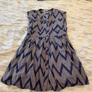 Navy and White Zigzag Button-Front Dress